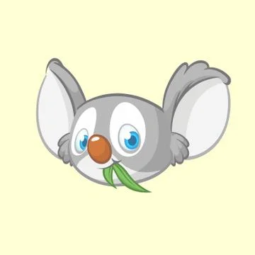 Cartoon koala head icon. Vector illustration of cute koala face with leaf of  Illustrazione stock