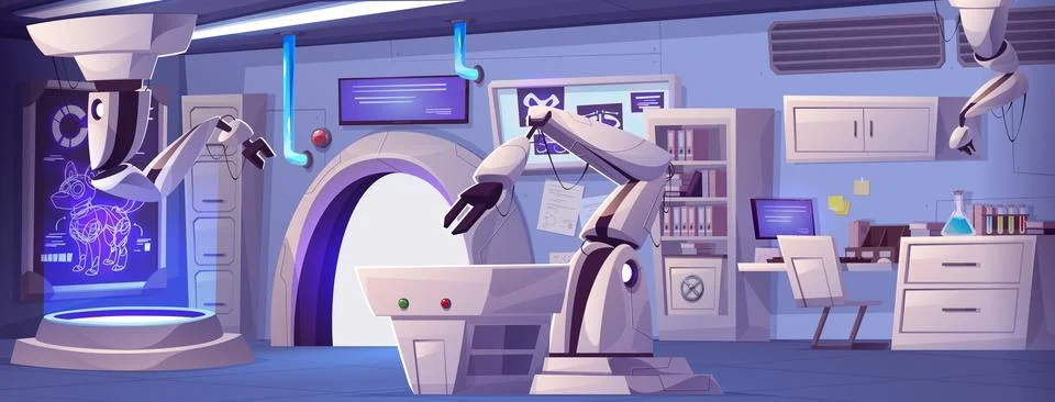 Cartoon lab technology interior vector background Illustrazione stock