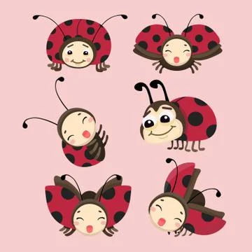 Cartoon ladybug vector set. Ilustración de archivo