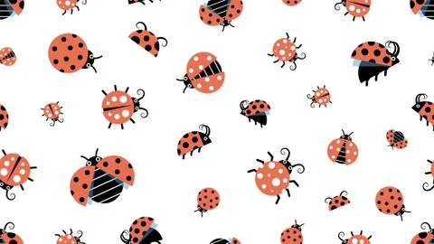 Cartoon ladybugs. Insect pattern, forest wildlife. Beetles background, children Stock Illustration