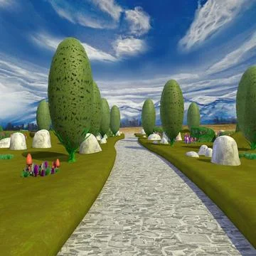 Cartoon Landscape and Path Scene ~ 3D Model #91429364