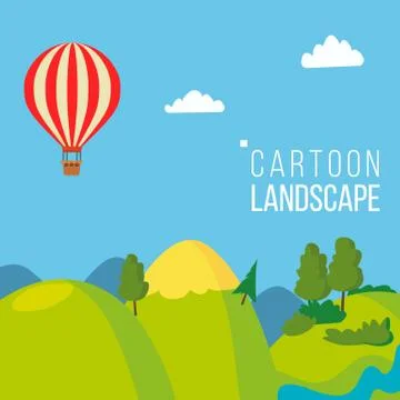 Cartoon Landscape Background Vector. Spring, Summer Season Meadow Landscape Stock Illustration