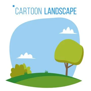 Cartoon Landscape Background Vector. Spring, Summer Season Meadow Landscape Stock Illustration