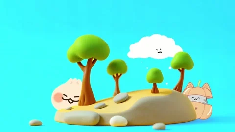 Cartoon Landscape with Cute Characters Background Video Stock Footage 303256092