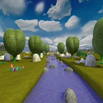 Cartoon Landscape & Stream 3D Model