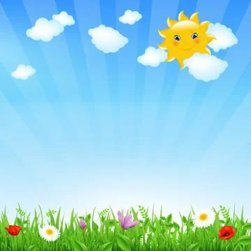 Cartoon landscape with sun Stock Illustration
