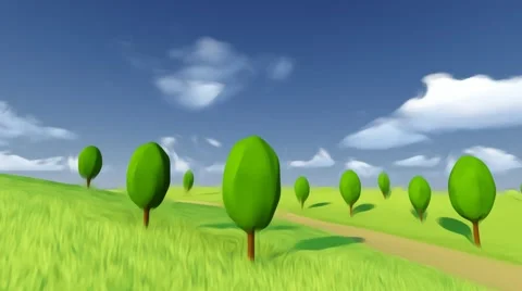 Cartoon landscape timelaps. Fast motion of clouds. Stock Footage 57321983