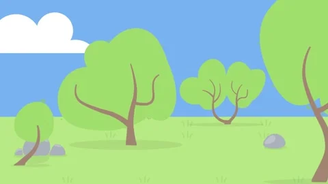 Cartoon landscape with various trees and rocks nature Stock Footage 340471583