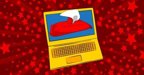 Cartoon Laptop, comic book Notebook with Wet Wipe. Retro vector comics pop .. Stock-Illustration