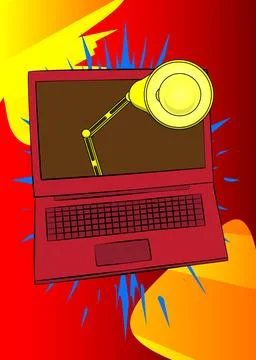 Cartoon Laptop, comic book Notebook with Office lamp. Retro vector comics p.. Stock Illustration