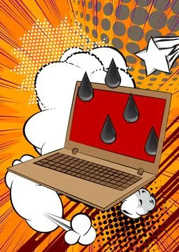 Cartoon Laptop, comic book Notebook with cb oil drop laptop. Retro vector c.. Stock Illustration