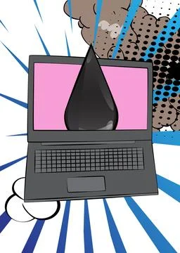 Cartoon Laptop, comic book Notebook with cb oil drop laptop. Retro vector c.. 库存插图