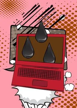 Cartoon Laptop, comic book Notebook with cb oil drop laptop. Retro vector c.. Stock Illustration