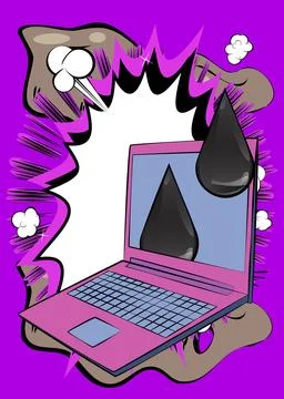 Cartoon Laptop, comic book Notebook with cb oil drop laptop. Retro vector c.. Stock Illustration