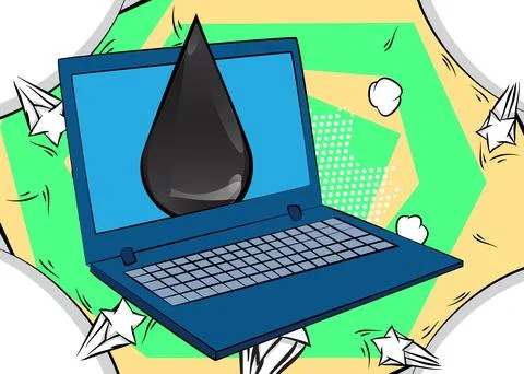 Cartoon Laptop, comic book Notebook with cb oil drop laptop. Retro vector c.. Stock Illustration
