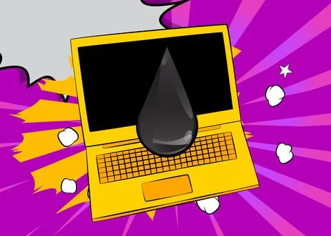Cartoon Laptop, comic book Notebook with cb oil drop laptop. Retro vector c.. Stock Illustration