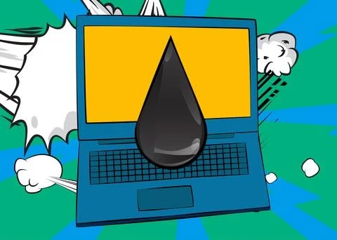 Cartoon Laptop, comic book Notebook with cb oil drop laptop. Retro vector c.. 库存插图
