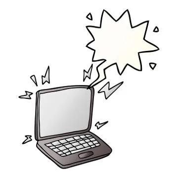 Cartoon laptop computer and speech bubble in smooth gradient style Stock Illustration