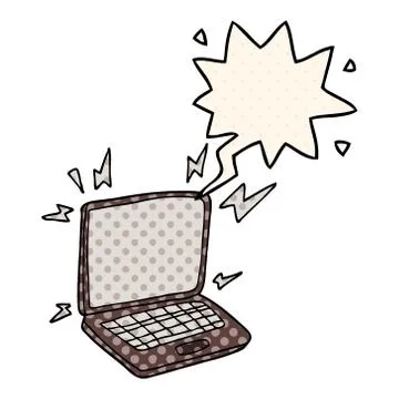 Cartoon laptop computer and speech bubble in comic book style 스톡 일러스트