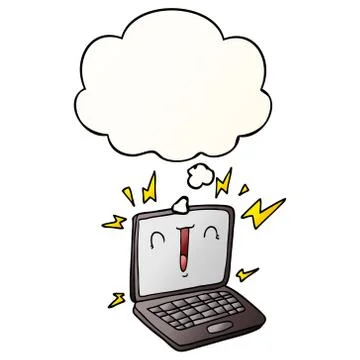 Cartoon laptop computer and thought bubble in smooth gradient style Illustrazione stock