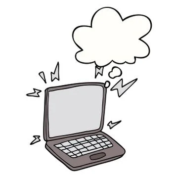 Cartoon laptop computer and thought bubble Illustrazione stock
