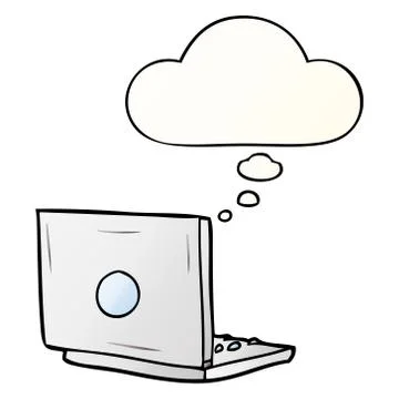 Cartoon laptop computer and thought bubble in smooth gradient style Stock Illustration
