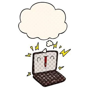 Cartoon laptop computer and thought bubble in comic book style 스톡 일러스트
