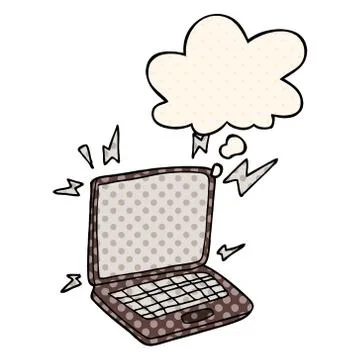 Cartoon laptop computer and thought bubble in comic book style 스톡 일러스트