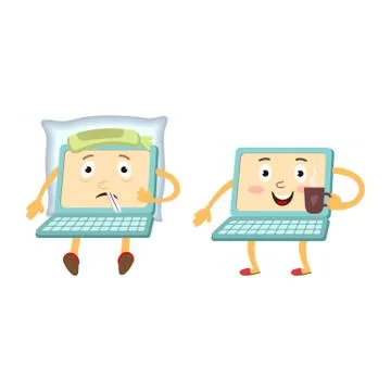 Cartoon laptop computer characters - sick, healthy Stock Illustration