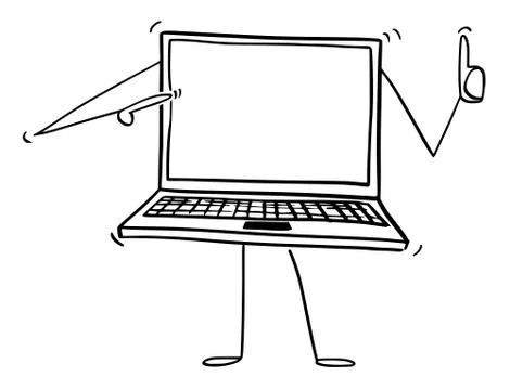 Cartoon of Laptop or Notebook Computer Character Pointing at Yourself and Stock Illustration