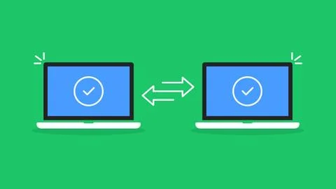 Cartoon laptops like easy data file transfer Illustrazione stock