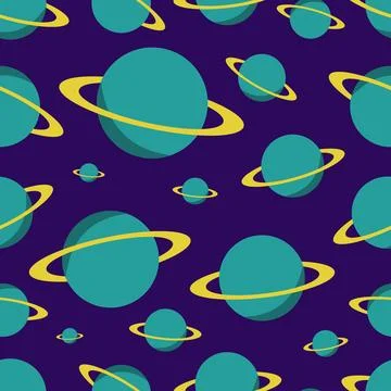 A cartoon large pattern with Saturn. Planets in space. Space vector graphics  스톡 일러스트