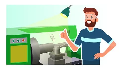 Cartoon lathe operator vector illustration Stock Illustration