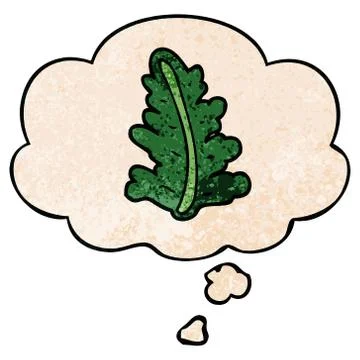 Cartoon leaf and thought bubble in grunge texture pattern style Stock Illustration