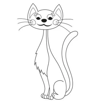 Cartoon lean kitty, funny cute thin cat with kind muzzle, coloring book Stock Illustration