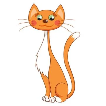 Cartoon lean kitty, vector illustration of funny cute thin red cat Stock Illustration