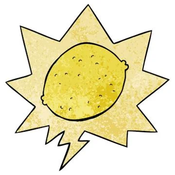 Cartoon lemon and speech bubble in retro texture style Stock Illustration