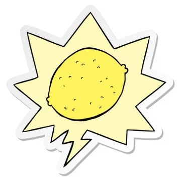 Cartoon lemon and speech bubble sticker Stock Illustration
