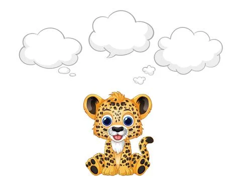 Cartoon Leopard Cub Sitting with Empty Thought Bubbles Vector Illustration Stock Illustration
