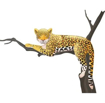 Cartoon leopard lying on a tree branch Stock Illustration