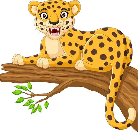 Cartoon leopard lying on a tree branch Stock Illustration