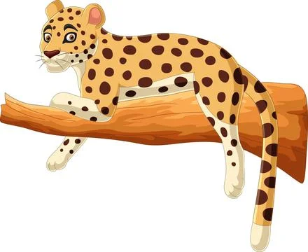 Cartoon leopard lying on a tree branch Stock Illustration