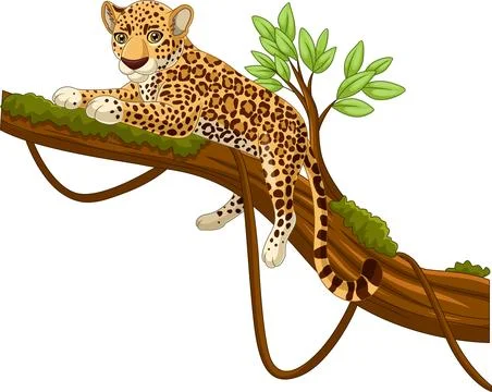 Cartoon leopard lying on a tree branch Stock Illustration