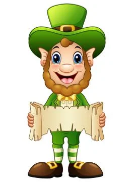 Cartoon Leprechaun holding a scroll Stock Illustration