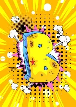 Cartoon Letter B, comic book Alphabet. Retro vector comics pop art design. Stock Illustration