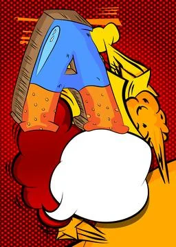 Cartoon Letter A with blank speech bubble, comic book Alphabet background. .. Stock Illustration