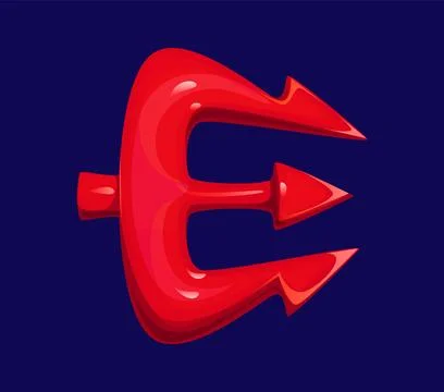 Cartoon letter E as red devil trident pitchfork Stock Illustration