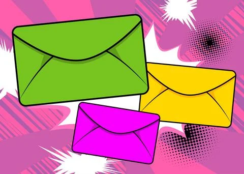 Cartoon Letter Envelope, comic book Message. Retro vector comics pop art de.. Stock-Illustration