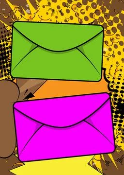 Cartoon Letter Envelope, comic book Message. Retro vector comics pop art de.. Stock Illustration