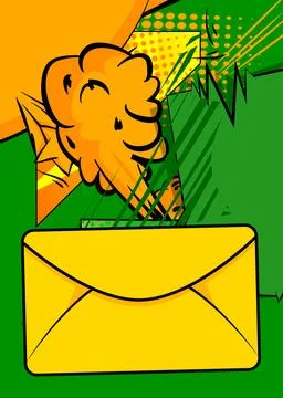 Cartoon Letter Envelope, comic book Message. Retro vector comics pop art de.. Stock-Illustration